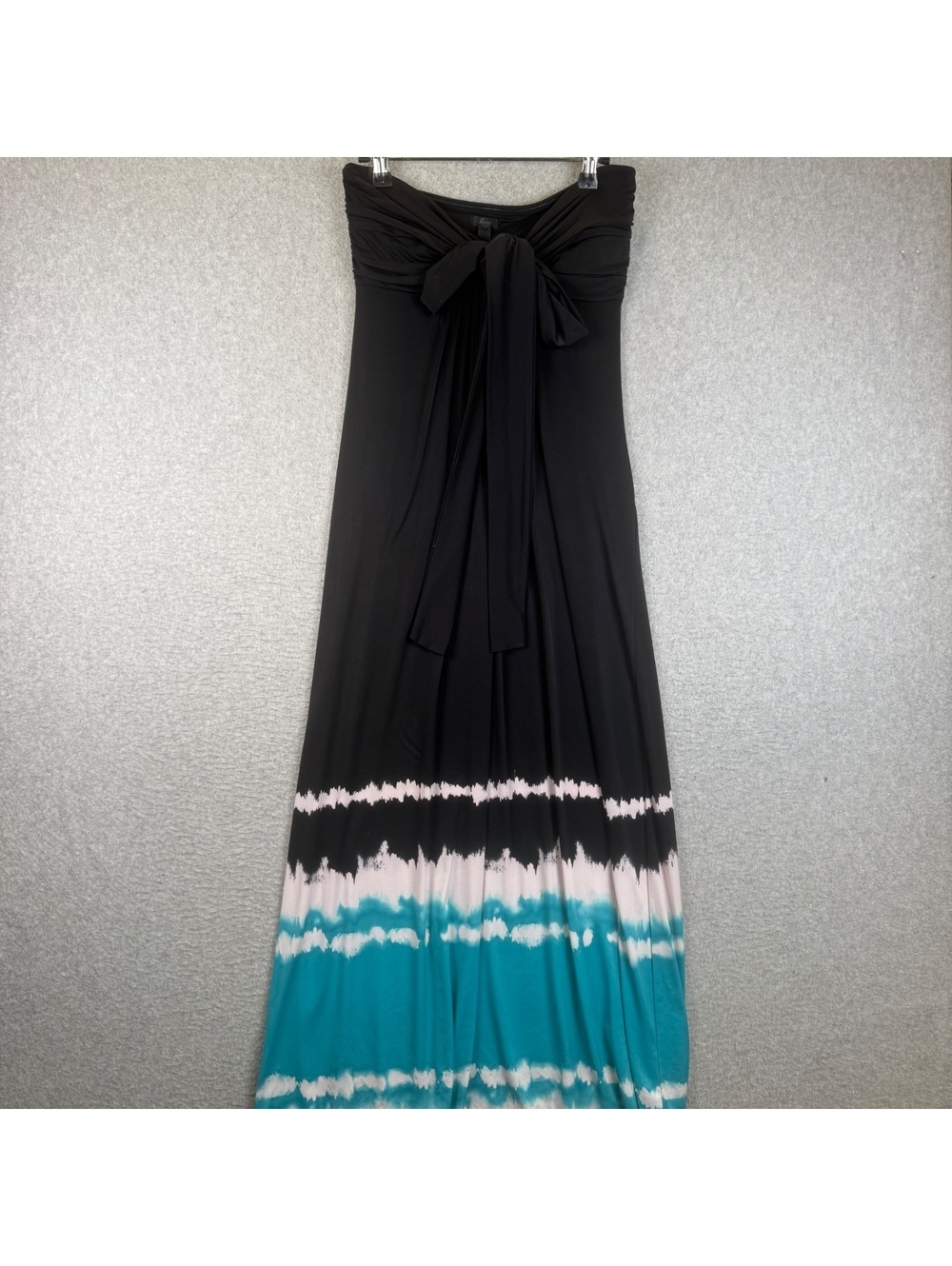 Soma Strapless Maxi Dress Womens Black Teal Tie Dye Jersey Knit Beach Vacation S